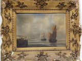 une image d'une photo d'un tableau représentant un bateau sur un plan d'eau