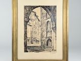 a drawing of an archway in a building with steps leading up to it