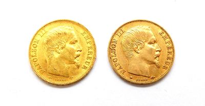 Lot de deux pièces de 20 francs or Napoléon III tête nue, 18… - Photo 1
