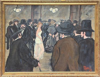 une image représentant un tableau où l'on voit une femme en robe blanche marchant au milieu d'une foule