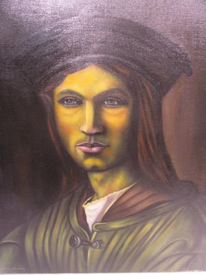 tableau représentant une femme portant un turban et un chapeau noir