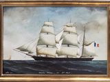 an oil painting of a tall ship sailing in the ocean