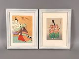 deux reproductions encadrées représentant une femme en kimono kimono kimono kimono kimono kim