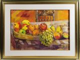 a painting of a basket of fruit on a table