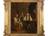 une image représentant un tableau où l'on voit un groupe de personnes dans un salon