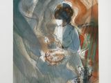 an image of a painting of a woman holding a plate of food