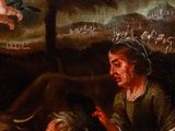 painting of a woman and child in a landscape with angels