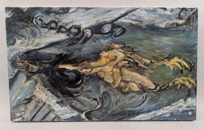 un tableau représentant un homme à cheval dans l'océan