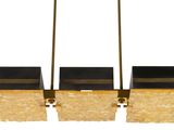 the three light chandelier is made of glass and metal