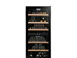 a close up of a wine cooler with many bottles in it