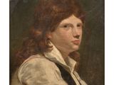 an image of a painting of a woman in a white shirt and black tie