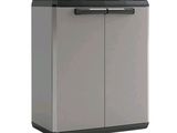 vue de profil d'une armoire grise et noire dotée d'une porte