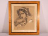 an image of a drawing of a woman in a bonnet