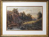 une image représentant un tableau représentant un paysage de montagne avec un ruisseau