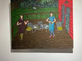 a painting on the wall of a room with a painting of a man and a woman