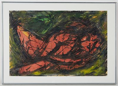 BARRAN XXe . Le pêcheur. Gouache sur papier, non signée.