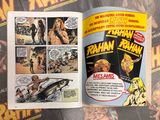 a comic book open to a page with a picture of a man on a boat