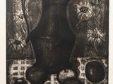 une image représentant un dessin en noir et blanc d'un vase et de pommes