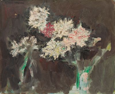 une peinture de fleurs dans un vase sur une table