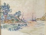 une image d'un tableau représentant un bateau dans l'eau