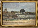 une photo d'un tableau représentant une ferme à la campagne