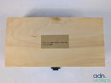 a wooden box that has a label on it