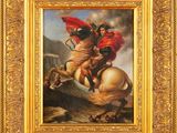a painting of a man riding a horse with a red cape