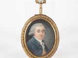 portrait d'un homme en redingote bleue, dans un écrin plaqué or