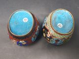 pair of chinese cloisons vases with blue and red glazes
