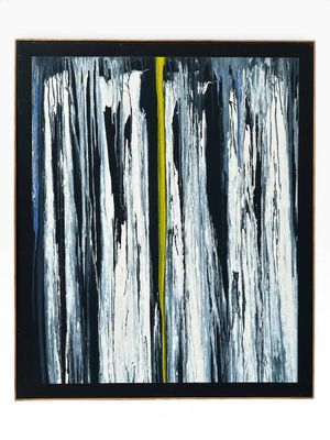 abstract painting of a yellow line in a black and white background