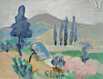 an image of a painting of a landscape with trees and bushes