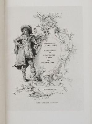 an old book with a drawing of a man in a hat and coat