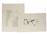 deux dessins en noir et blanc représentant des personnes sur un fond blanc