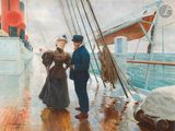 tableau représentant un homme et une femme debout sur le pont d'un navire