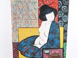 l'image d'un tableau représentant une femme assise sur un canapé