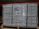 a pallet full of white boxes on a pallet in a warehouse