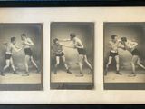 trois photographies en noir et blanc représentant un homme en position de boxe