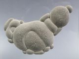 a stuffed animal in a glass case on display