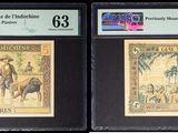 trois types de timbres différents sur fond noir, représentant un homme à cheval et un homme à cheval