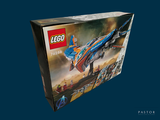 a box of legos with a picture of a fighter jet in it