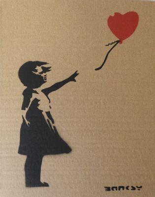 un tableau représentant une petite fille tenant un ballon rouge