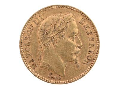 Pièce de 20 francs or Napoléon III tête laurée, 1863. Petite… - Photo 1