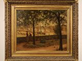 an oil painting of a man and a woman in a wooded setting