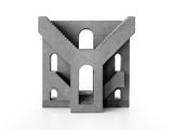 concrete model of a house with stairs and windows on a white background
