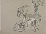 drawing of two antelope and a dog on a beige background