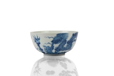 bol en porcelaine bleue et blanche orné d'un motif de dragon sur le bord