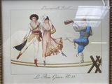 painting of a man and woman walking on a tight rope
