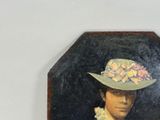 a painting of a woman wearing a hat and a dress