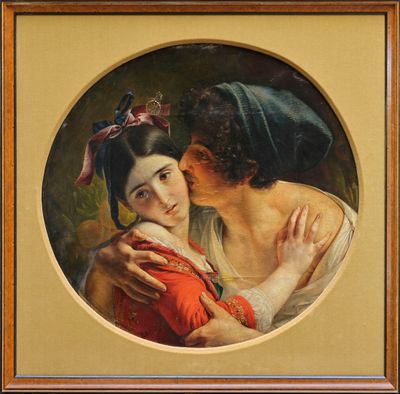 MOLLER Fyodor d'après - Le baiser - Peinture sur toile ovale…