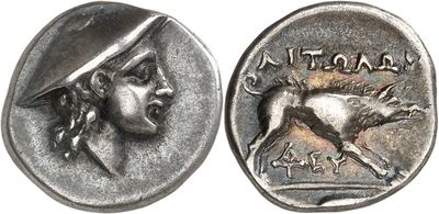 a silver coin with an image of a man riding a horse